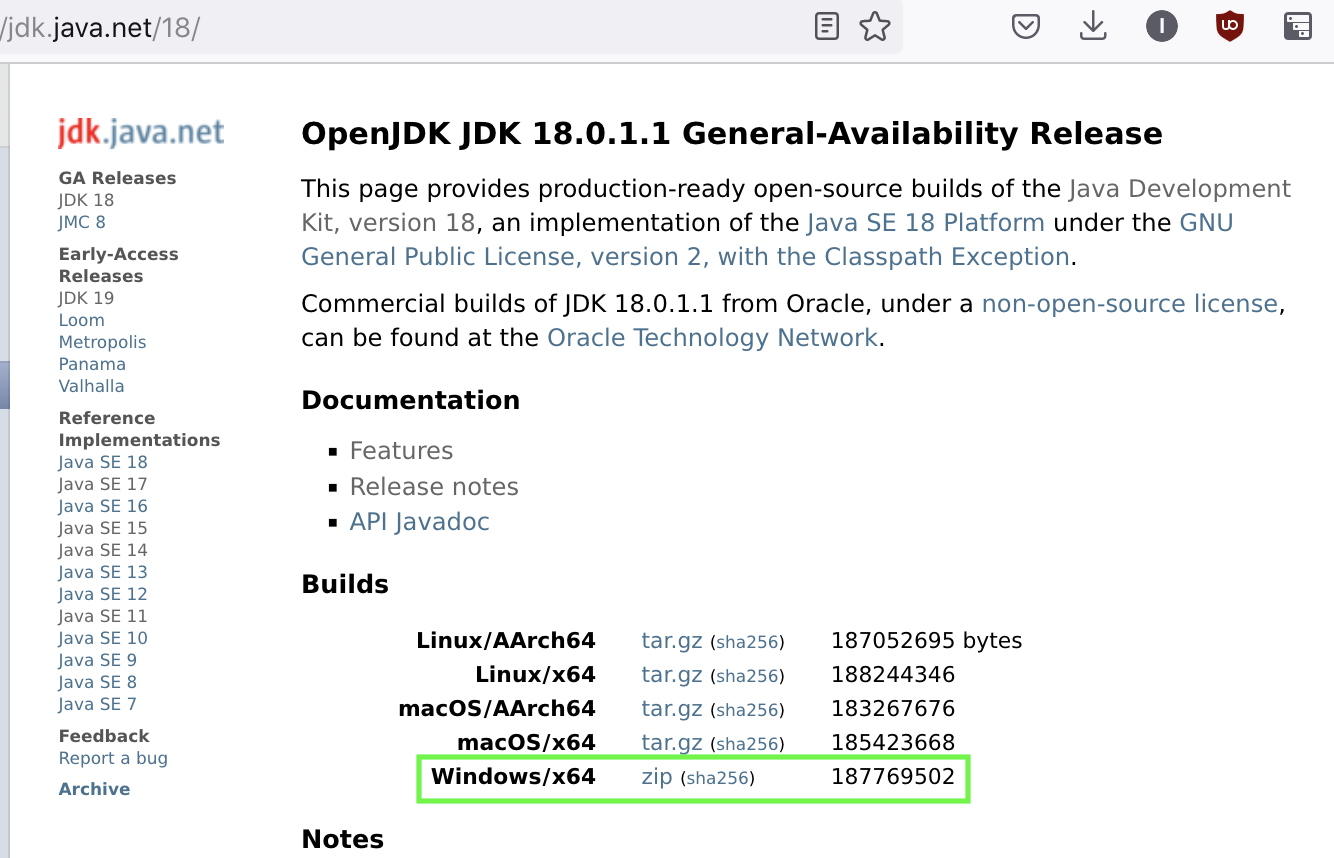JDK 18 download page