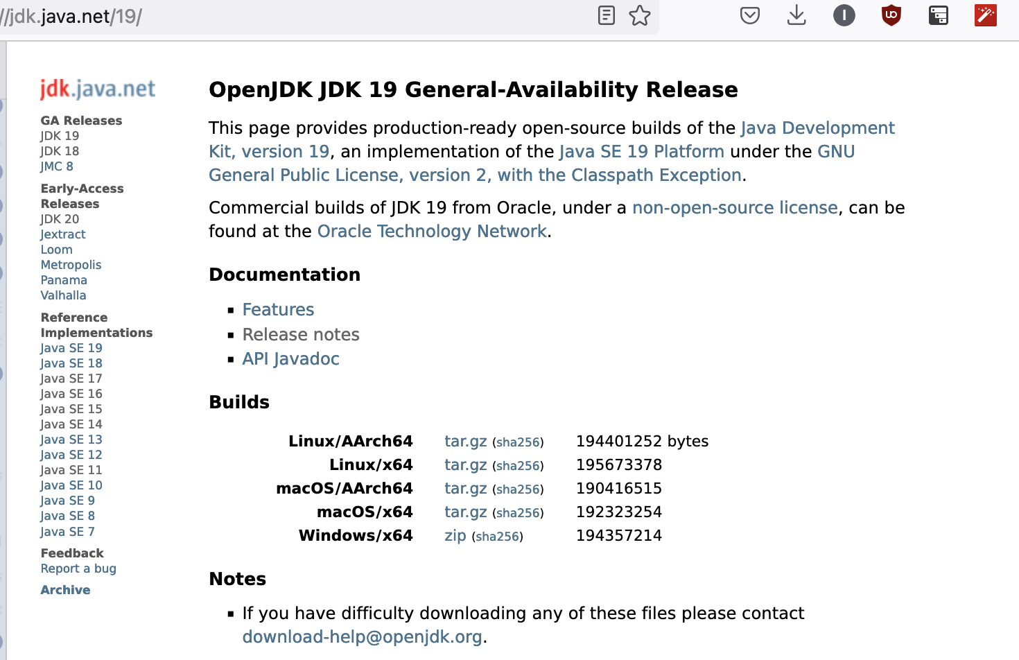 JDK 19 download page