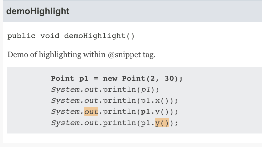 using highlighting in @snippet tag