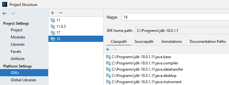 JDK 18 added to IntelliJ IDEA