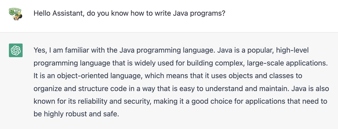 What ChatGPT thinks about Java