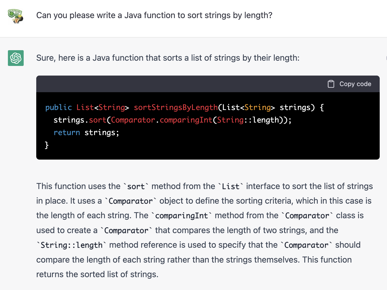 A method to sort strings by length