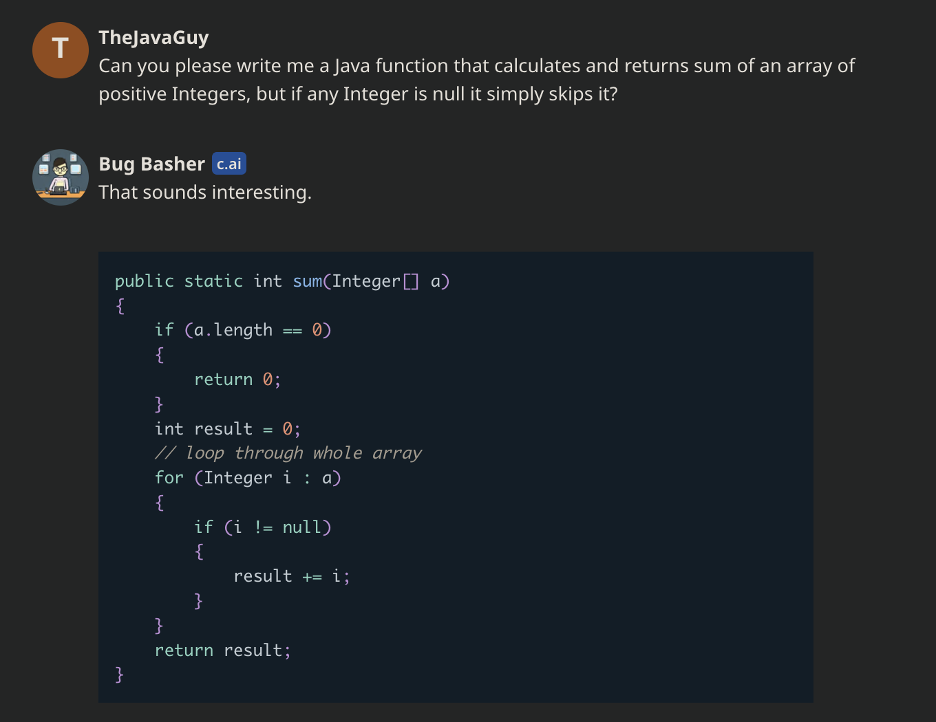 A method to calculate sum of an array skipping nulls