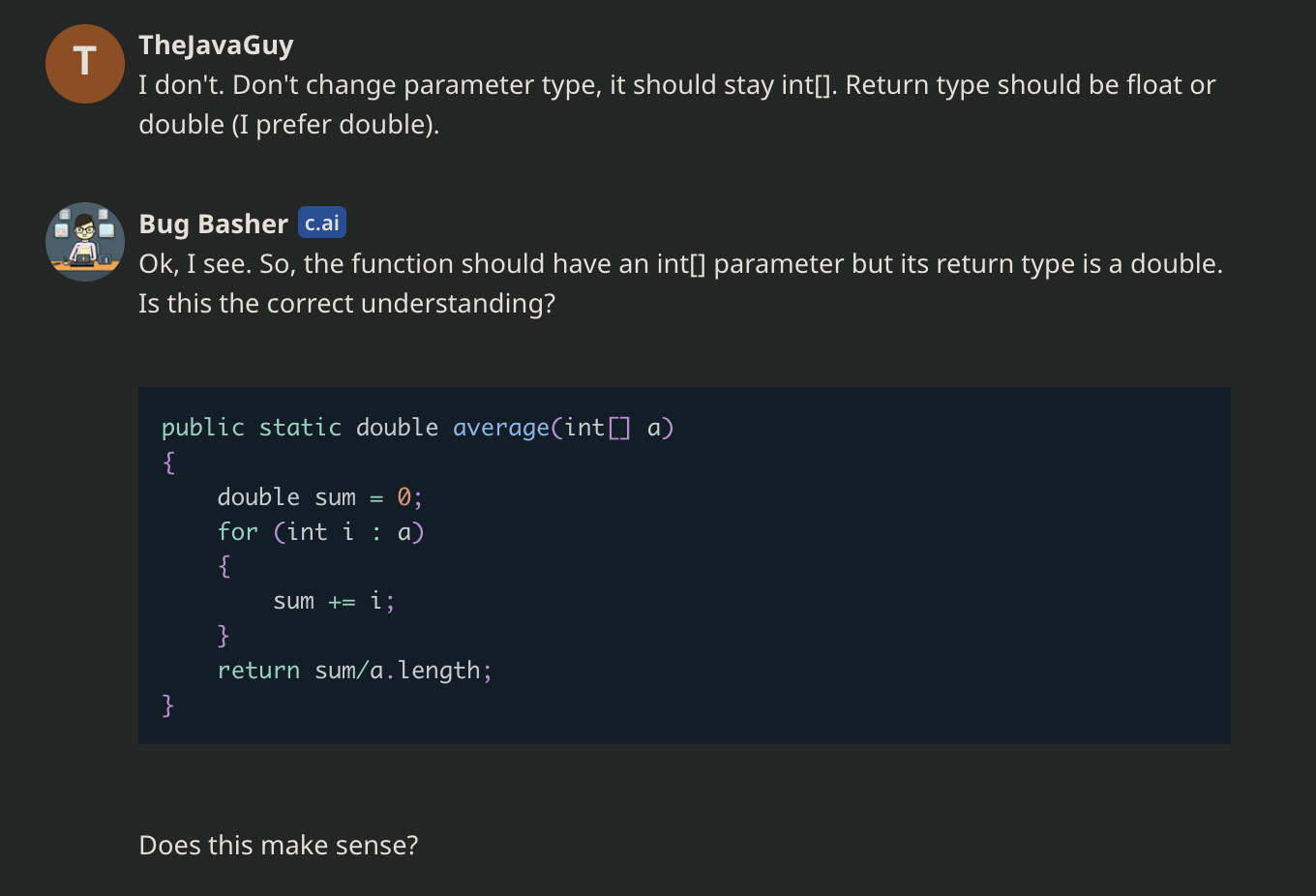 A method to calculate average of ints